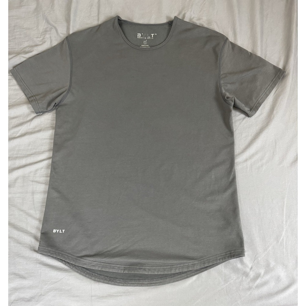 BYLT Premium Basics Men's Large Gray Drop-Cut Lux Curved Hem T-Shirt Tee Stretch
